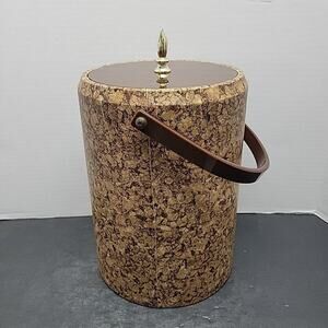 Vintage Morgan Ice Bucket W/Vinyl Cork Wood Marble Pat & Lid 13" Tall Mcm